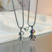 Jiaroswwei 2Pcs Smooth Surface Exquisite Workmanship Couple Necklaces Creative Design Space Astronaut Magnetic Buckle Friendship Necklaces Jewelry Accessory